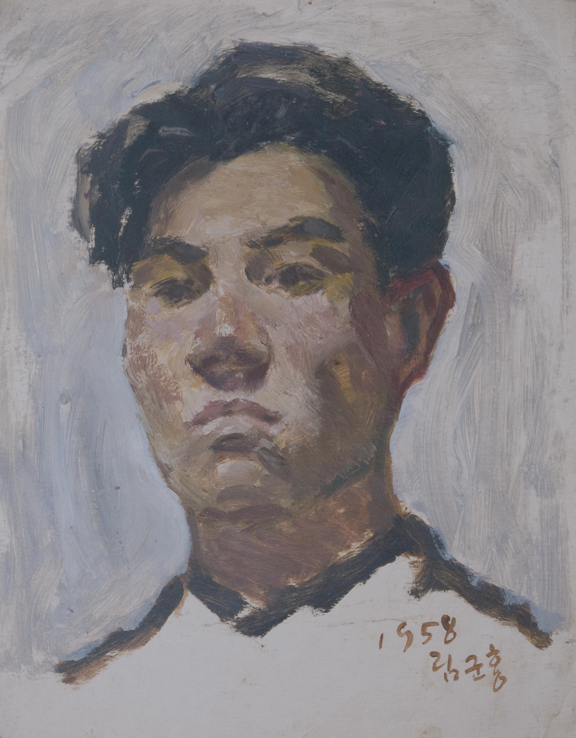 【自画像】林君鸿 自画像年轻时肖像 1958年 22.5 x 28cm