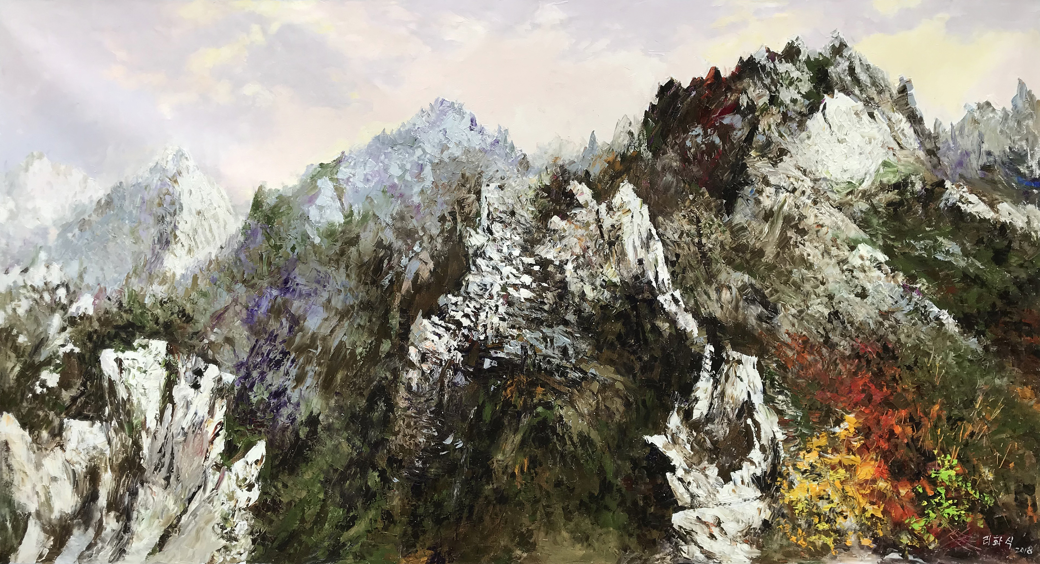 【朝鲜油画】李华植 群山5 2019年 167 x 90cm