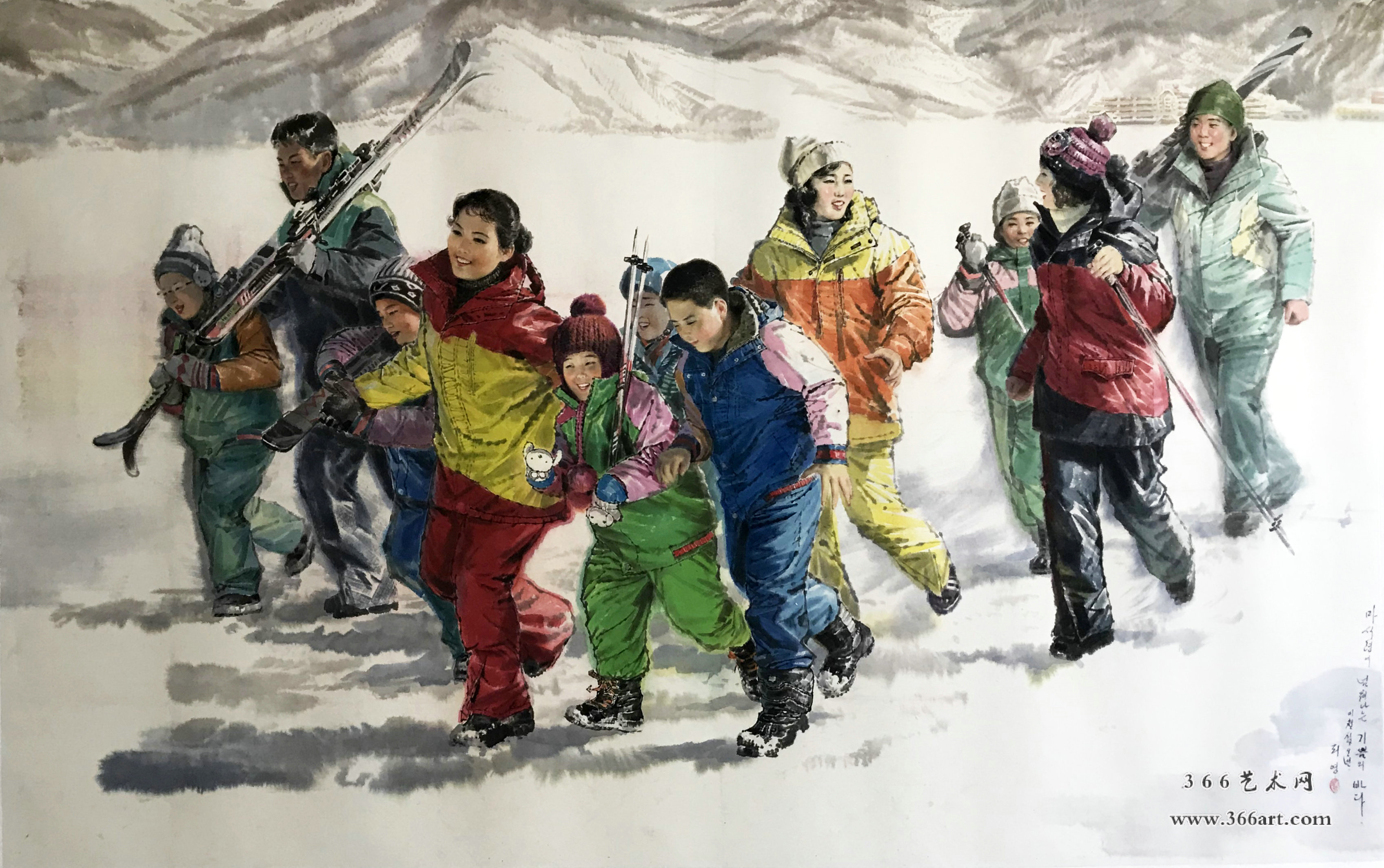 【朝鲜画】李英 滑雪 2015年 248 x 154cm