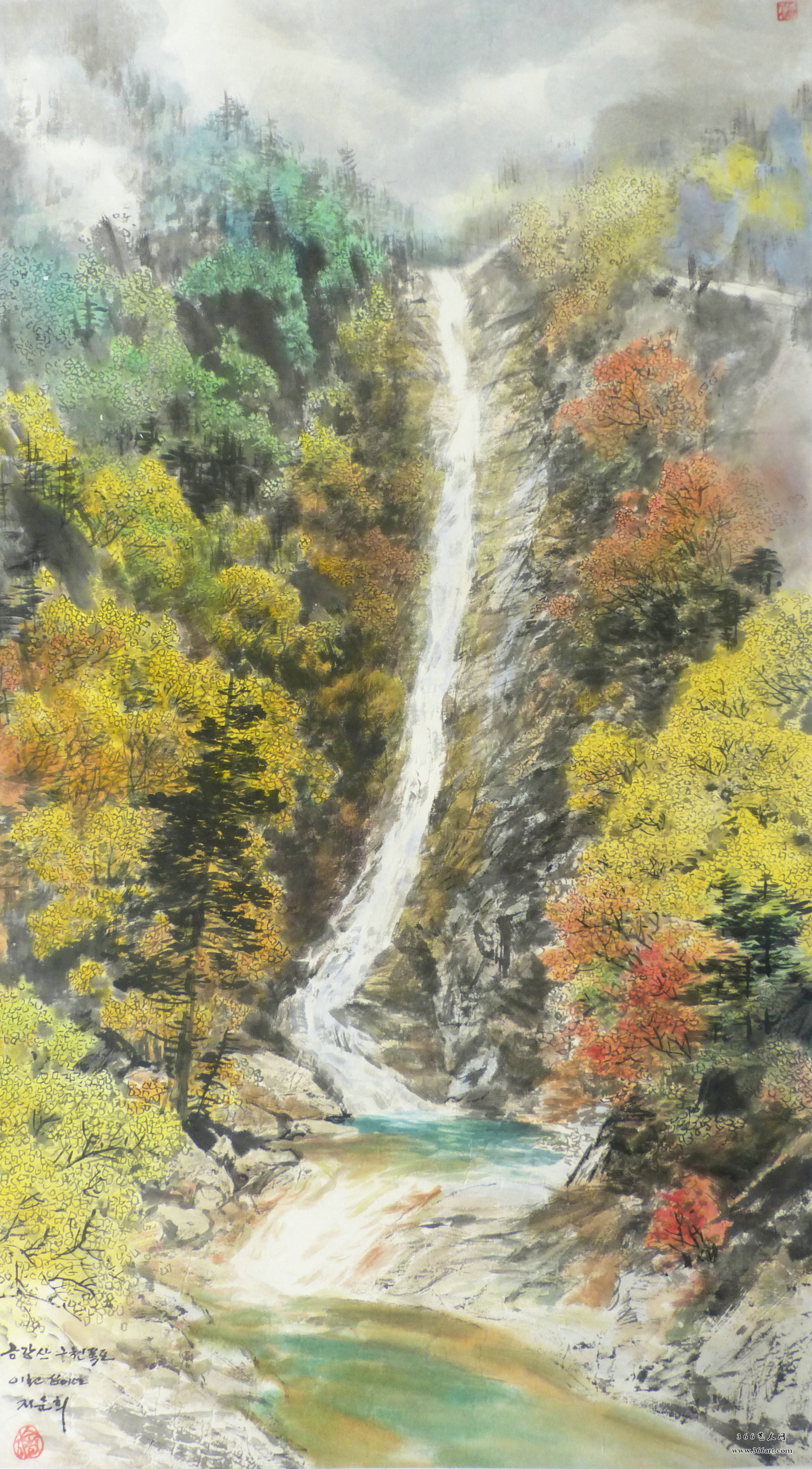 【朝鲜画】池顺姬 金刚山九天瀑布 2012年 67 x 120.5cm