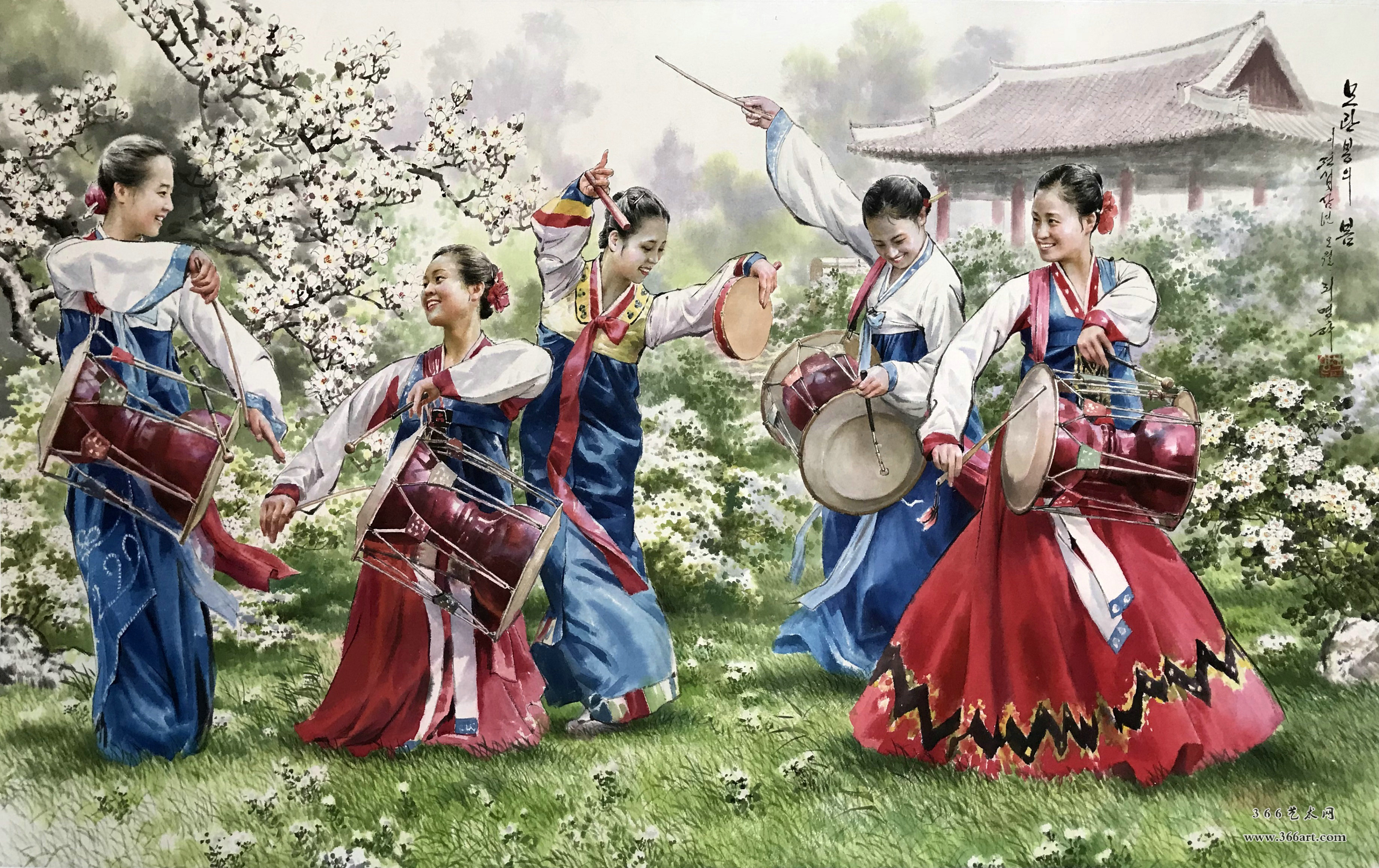 【朝鲜画】李明学 木丹峰的春天 2013年 192 x 116cm