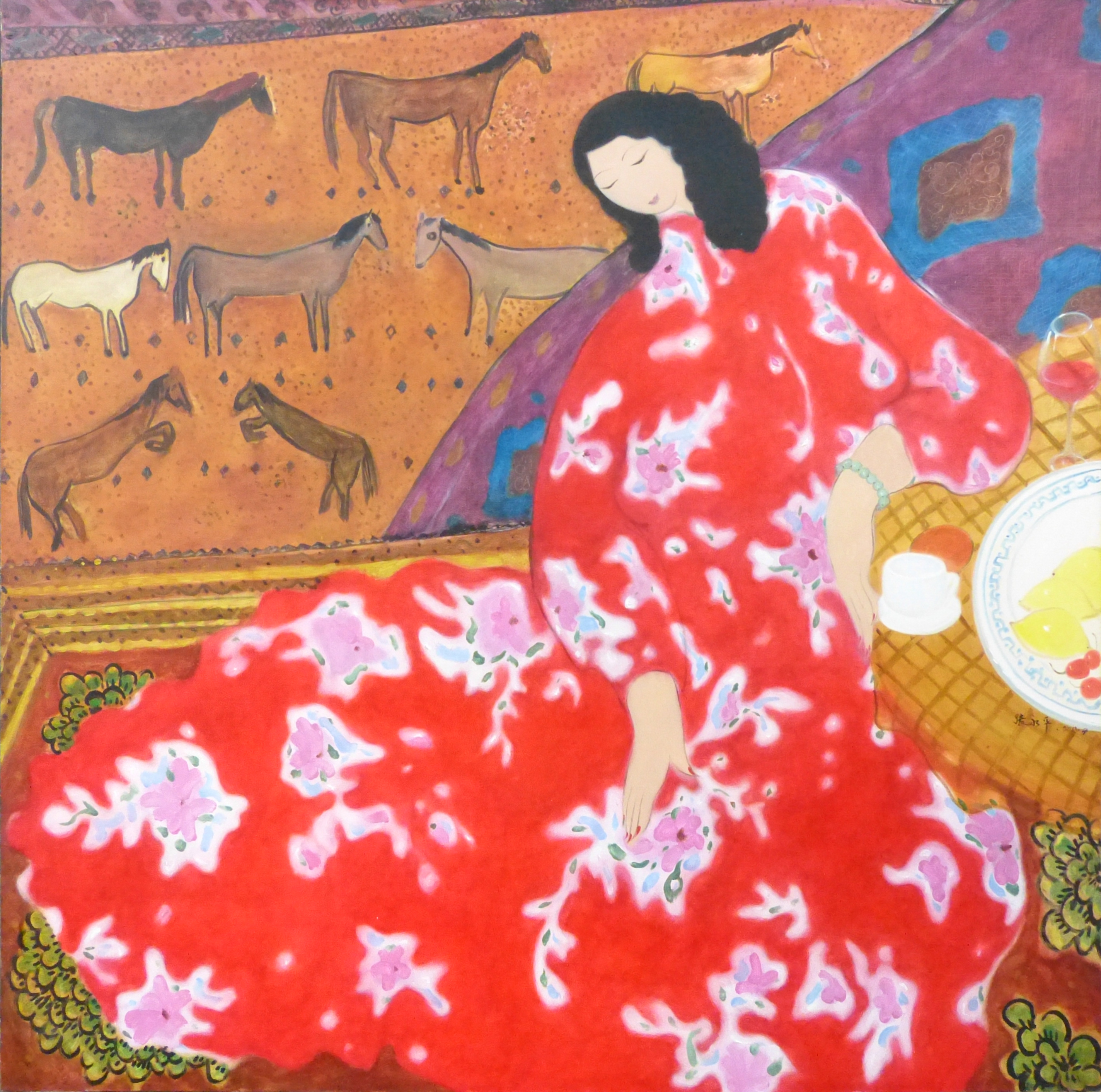 【中国油画】张永平 红装少女 2013年4月 100 x 100cm