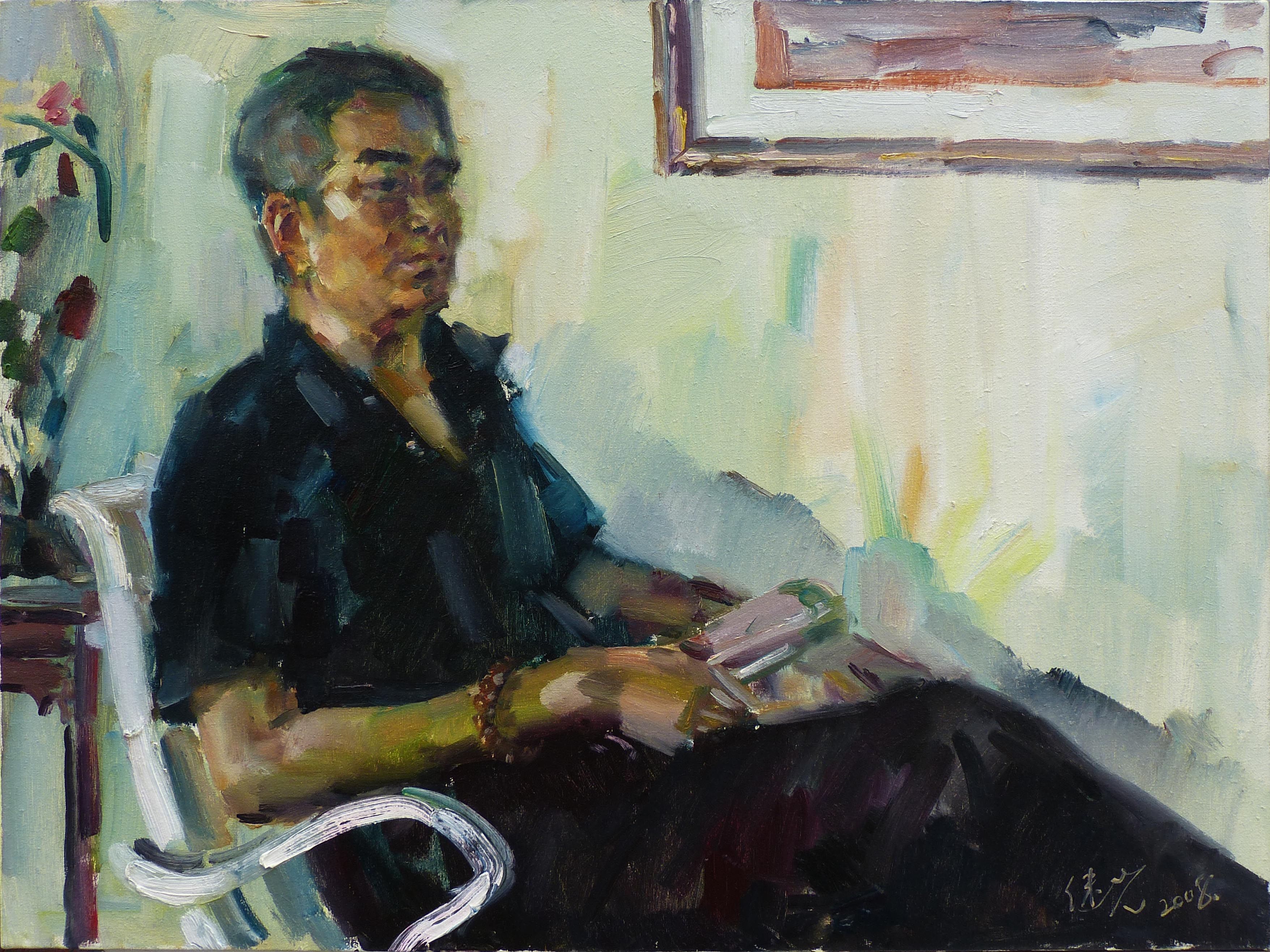 【中国油画】王继先 静坐的男人  2008年 60 x 80cm