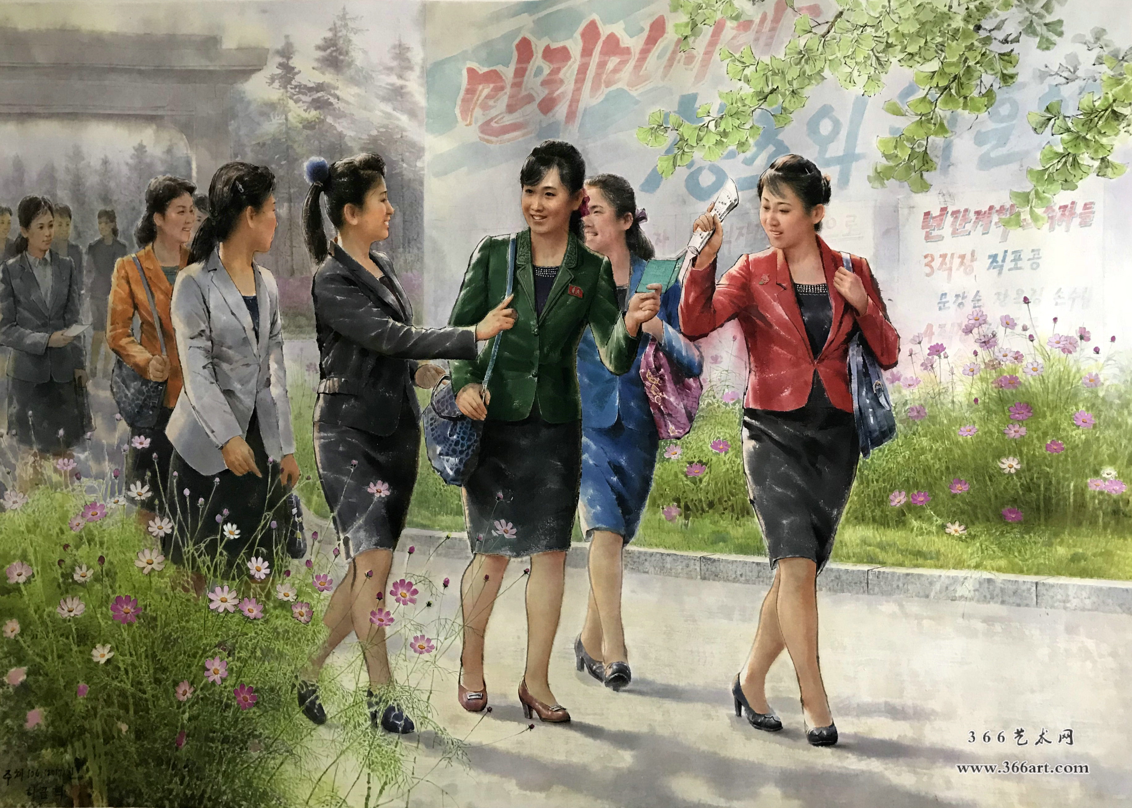 【朝鲜画】许金赫 上班 2017年 222 x 154cm