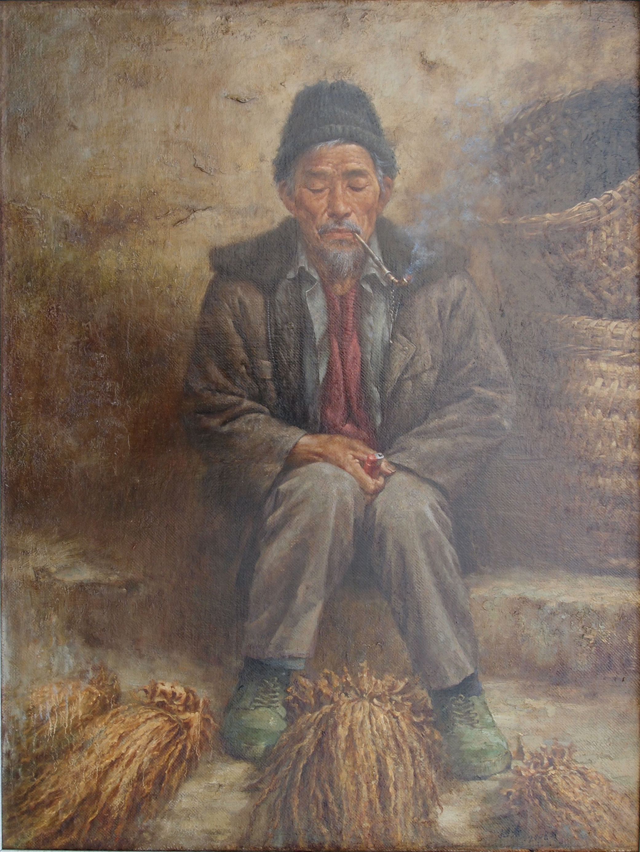 【中国油画】潘旭春 烟叶老人 2006年 75 x 100cm