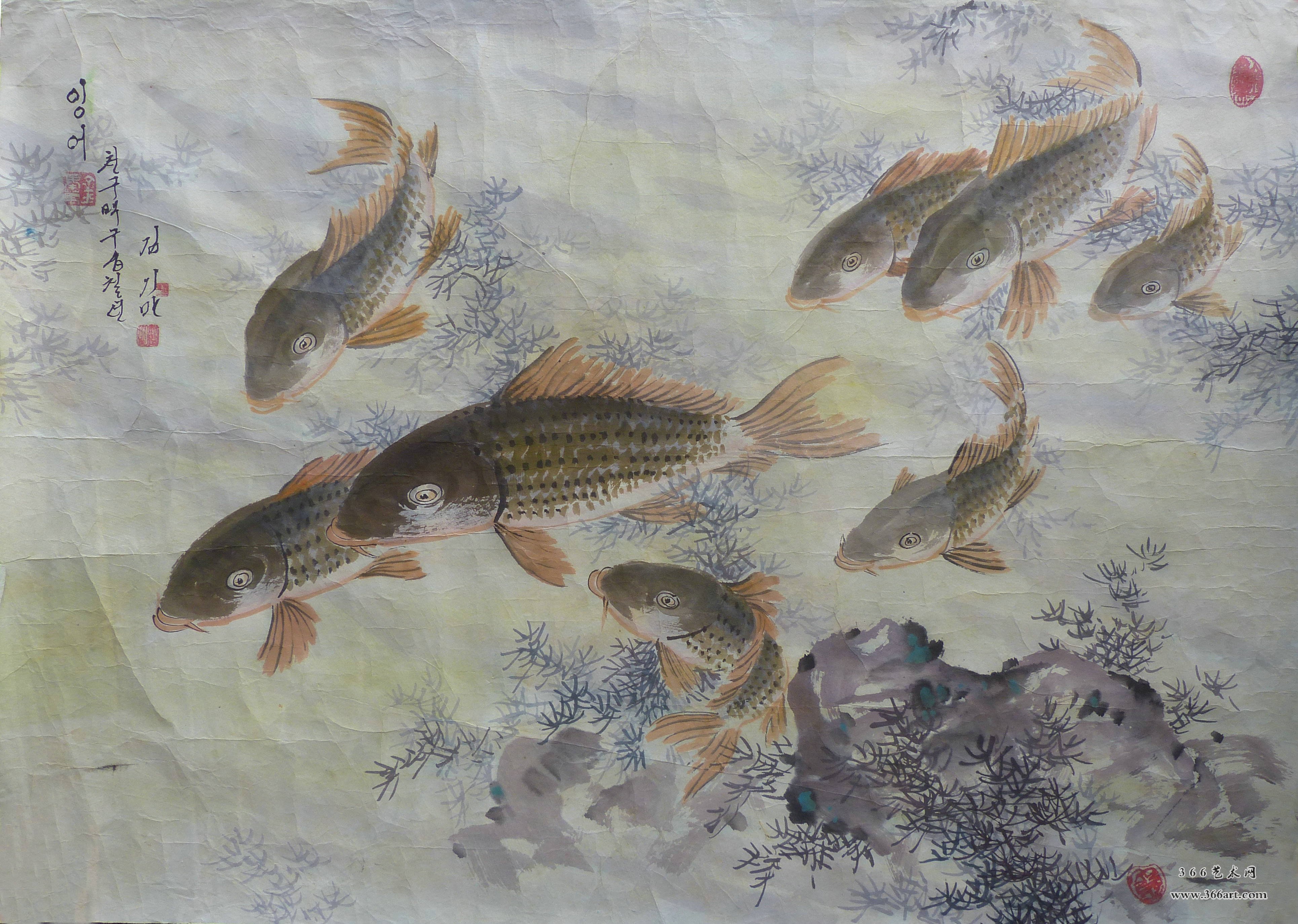 【朝鲜画】金基万 鱼水之情 1997年 93.5 x 67cm