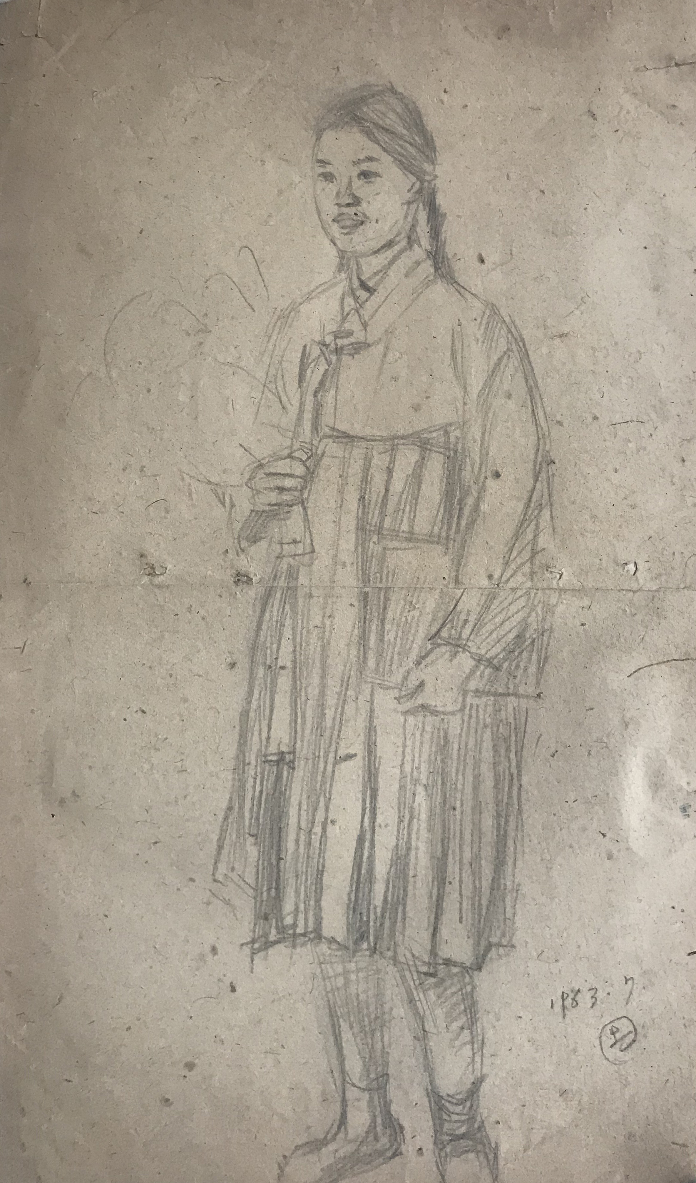 【朝鲜铅笔画】郑温女 1963年7月 22 x 34cm