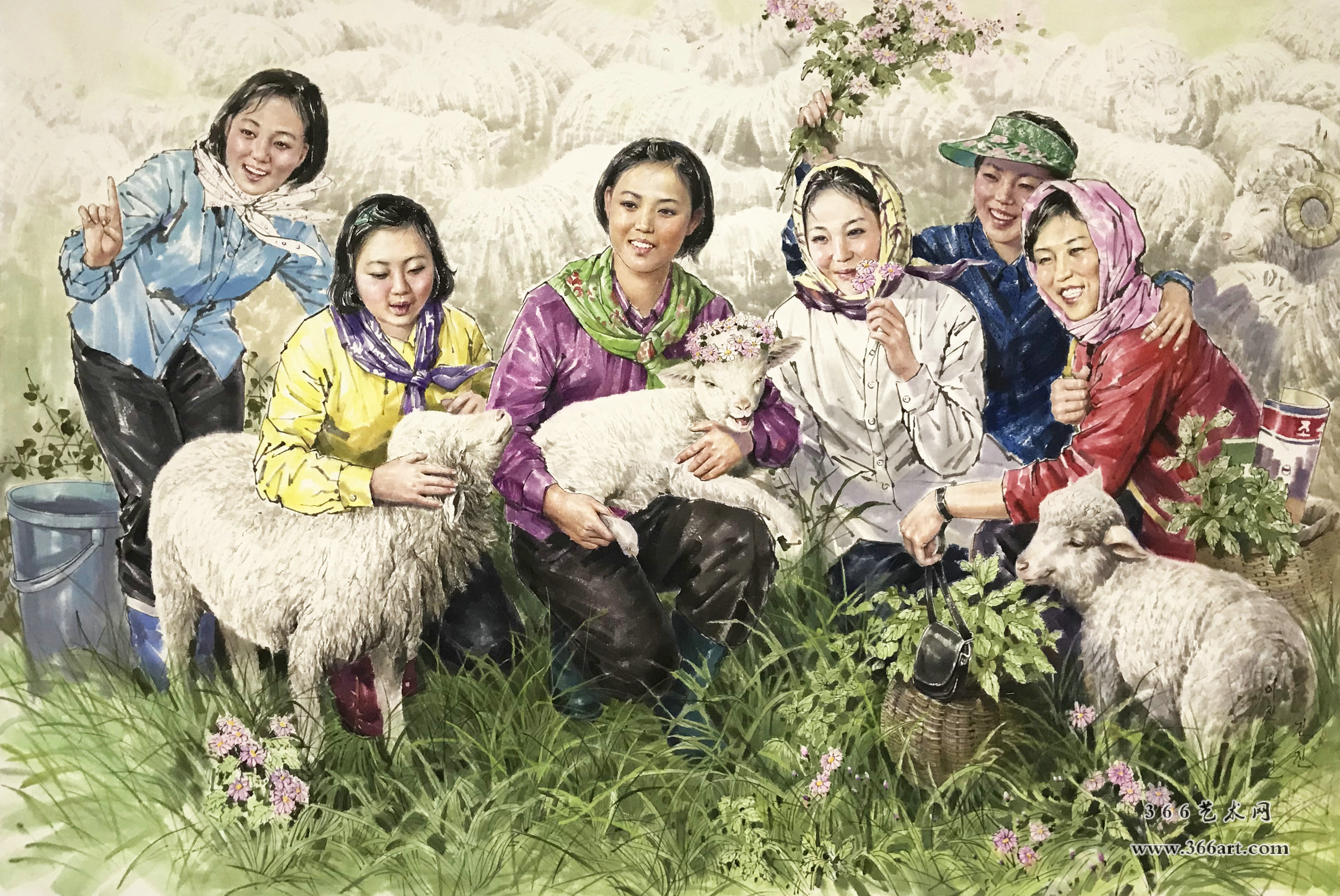 【朝鲜画】金正 劳动的快乐 2018年 188 x 125cm